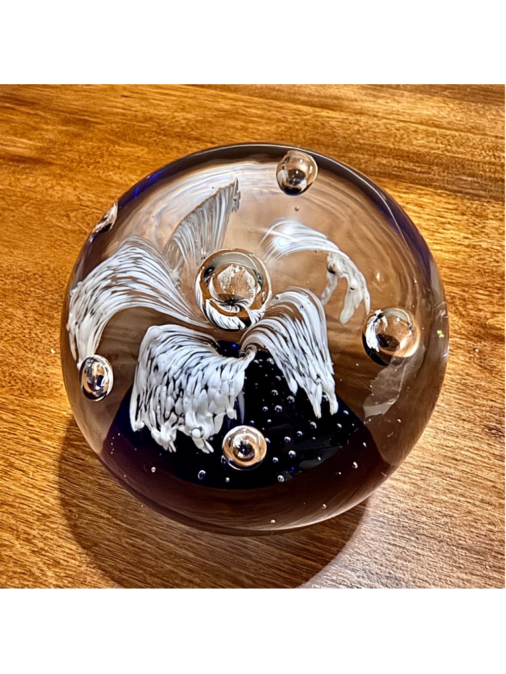 8. Glass Paperweight Collectible-Murano Blue-White Clear Color